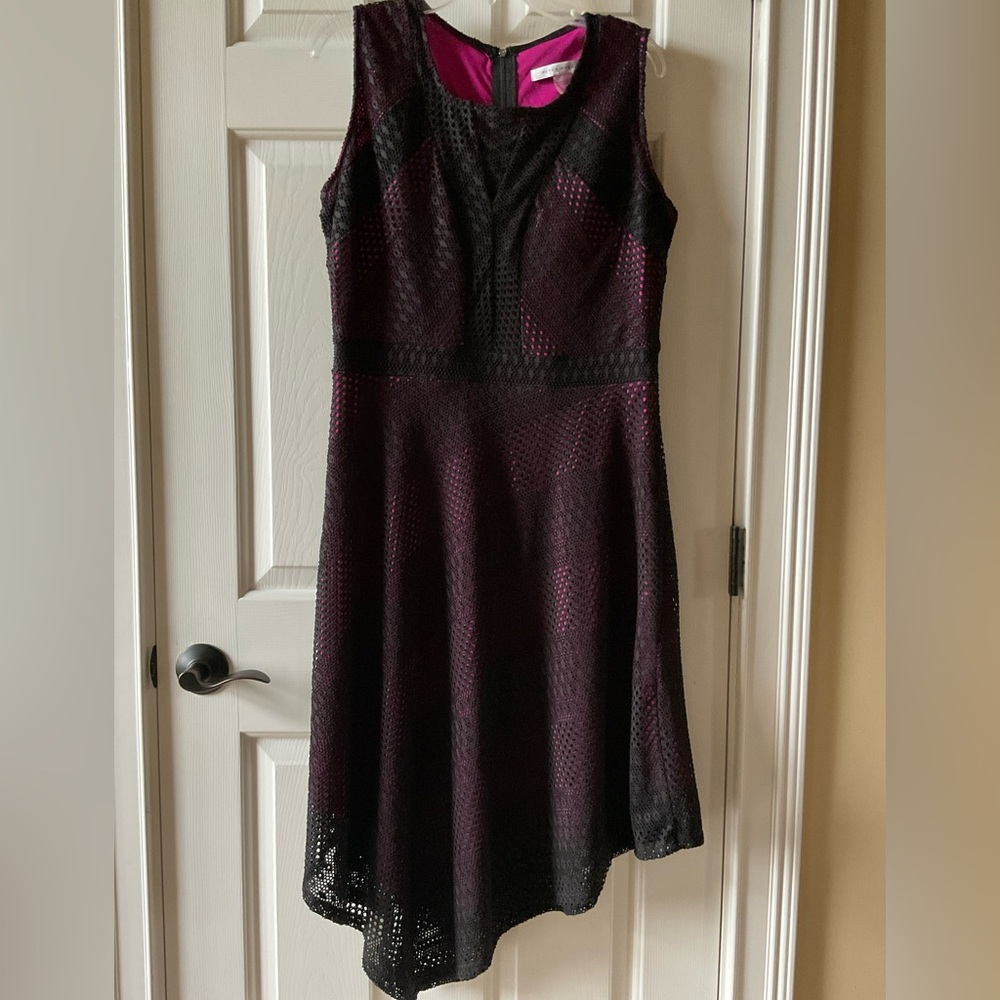 Peter Nygard Black and Fuschia Lace Asymmetrical Women's Dress Size 10